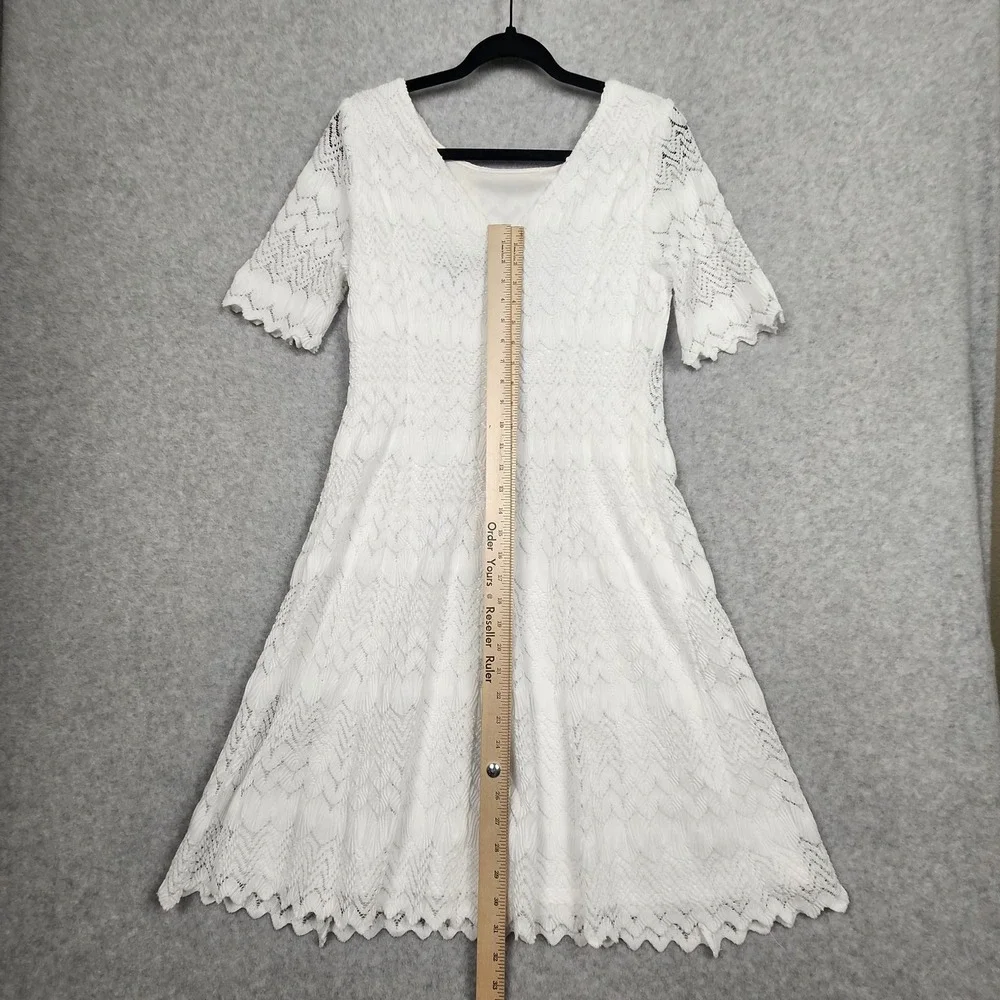 Jessica Howard Dress Womens 10 White Lace Short Sleeve Fit Flare‎ Zipper Spring